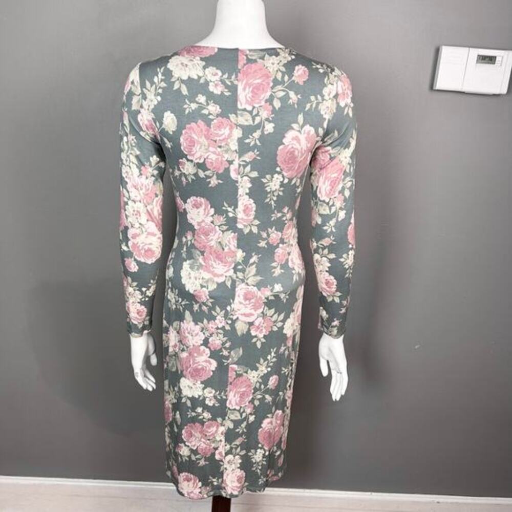 Forest Fairy dress small vtg floral sage green lace-up soft bodycon - Picture 4 of 9